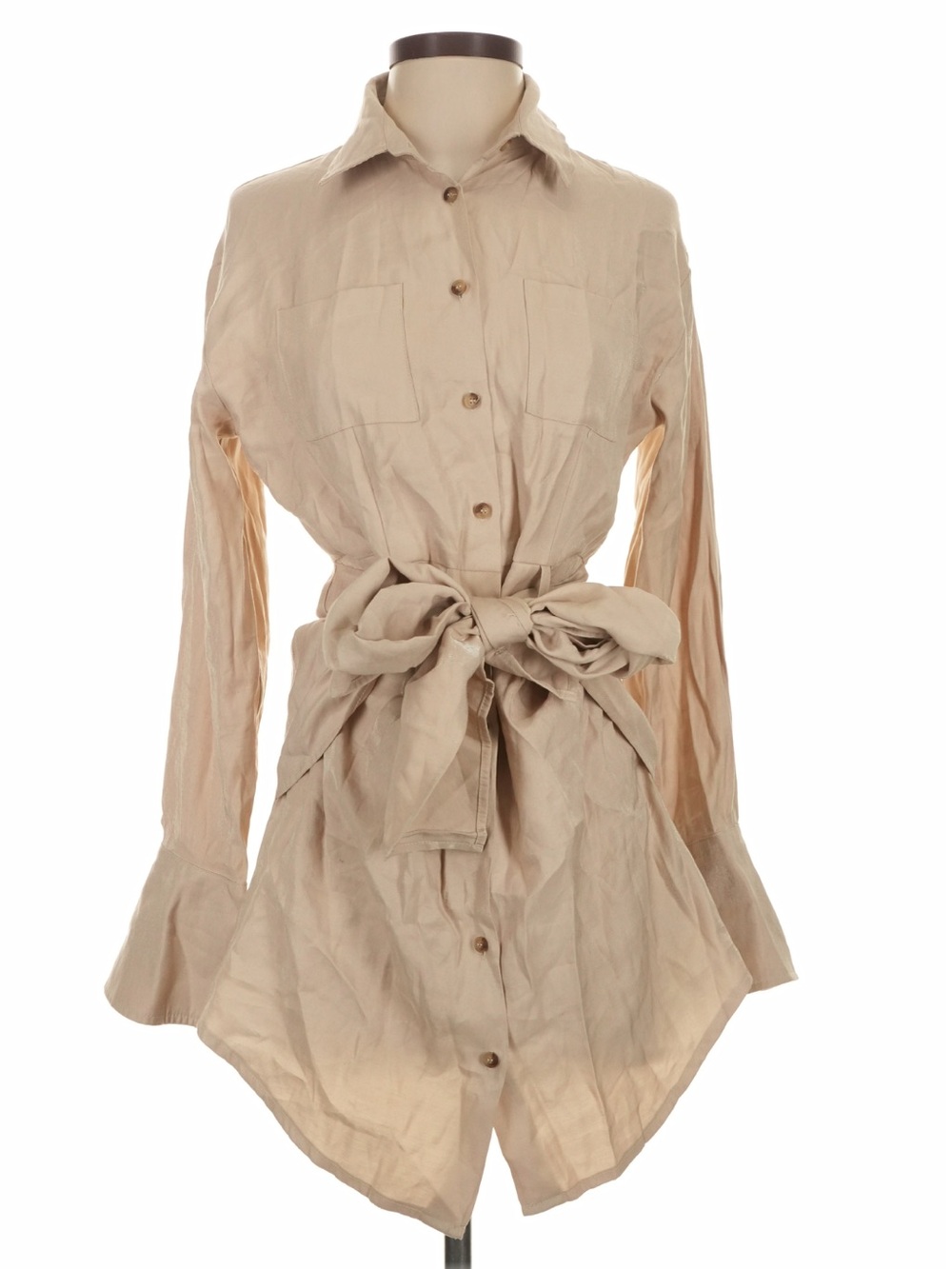 Pinch Beige Tie-Waist Shirt Dress